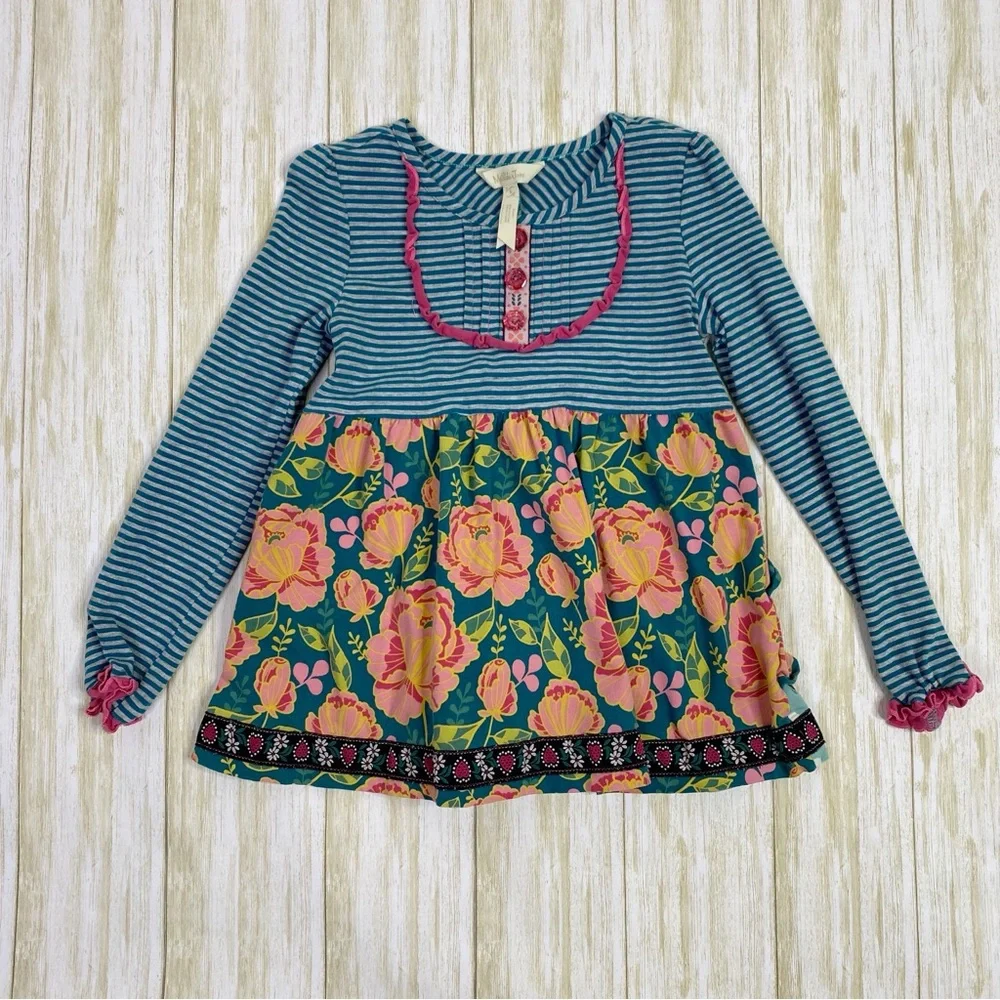 Matilda Jane Blue Striped Floral Long Sleeve Tunic Top